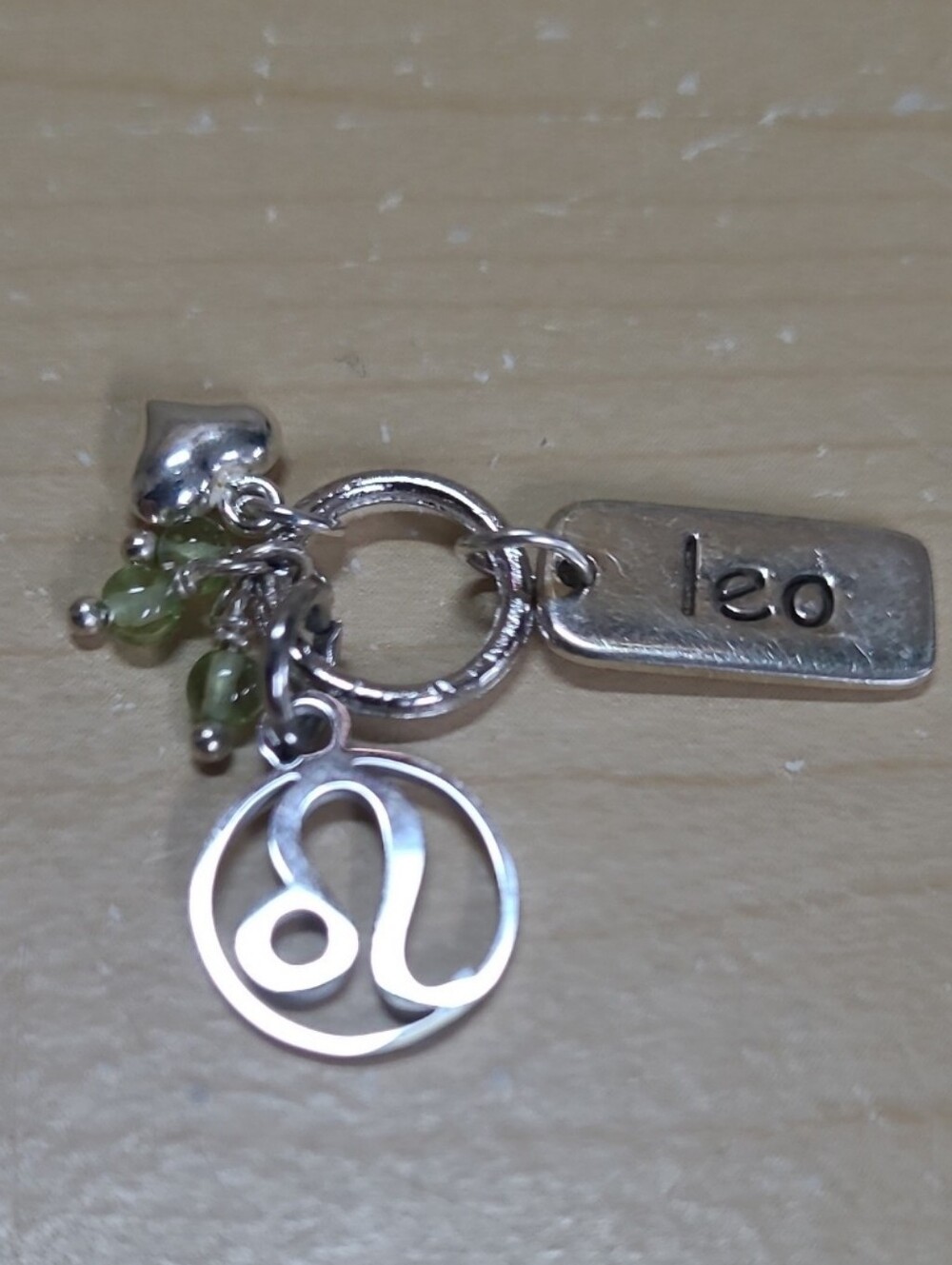 Sterling Silver/Stainless Steel August Symbol•Leo•Peridot•Heart Charm Cluster
